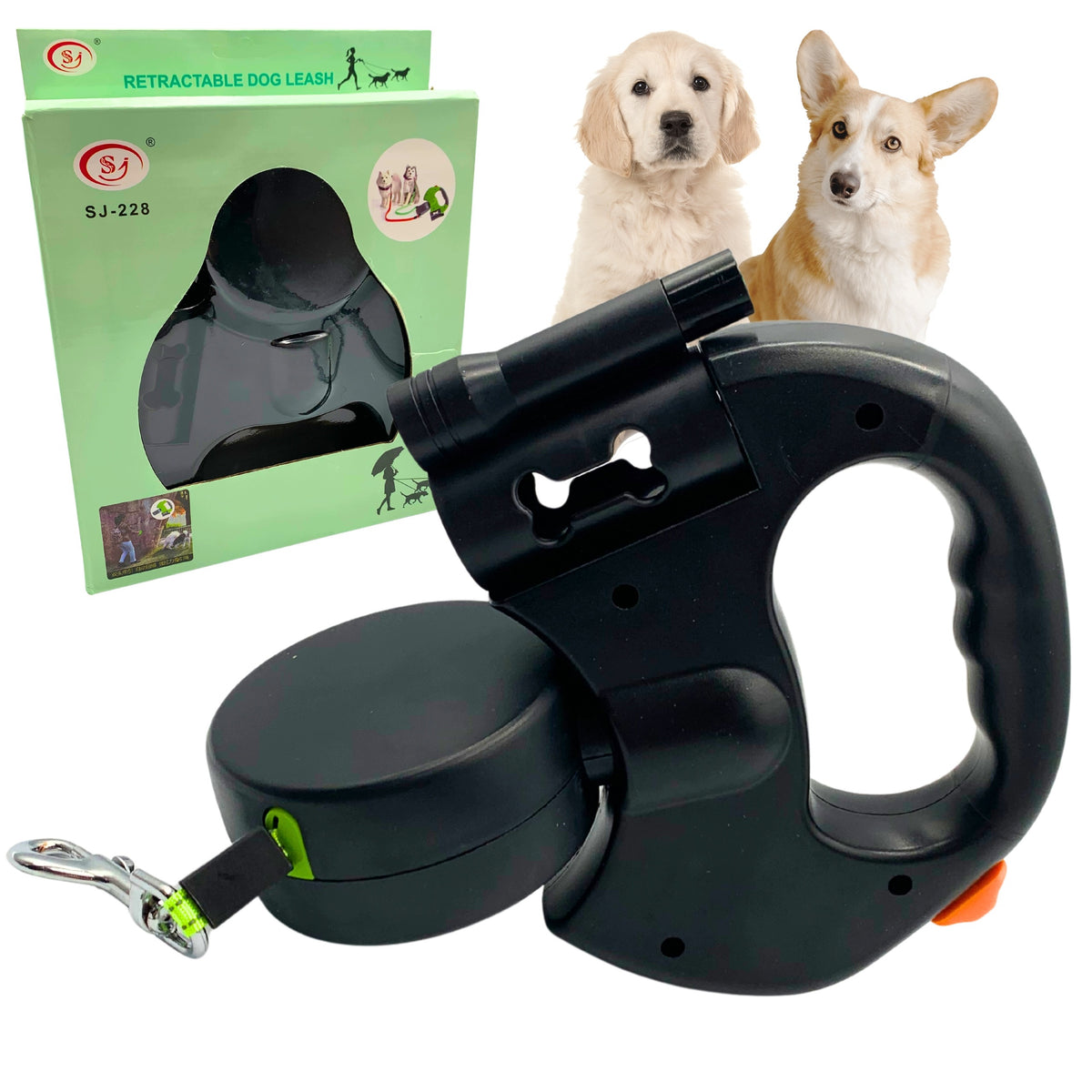 Automatic Lanyard For Two Dogs 3M Double With Flashlight Tape