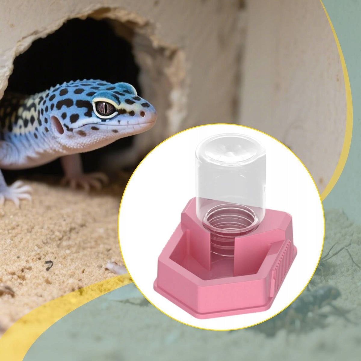 Automatic Reptile Water Dish,Drinking Tool Container Ornament Easy to Pink