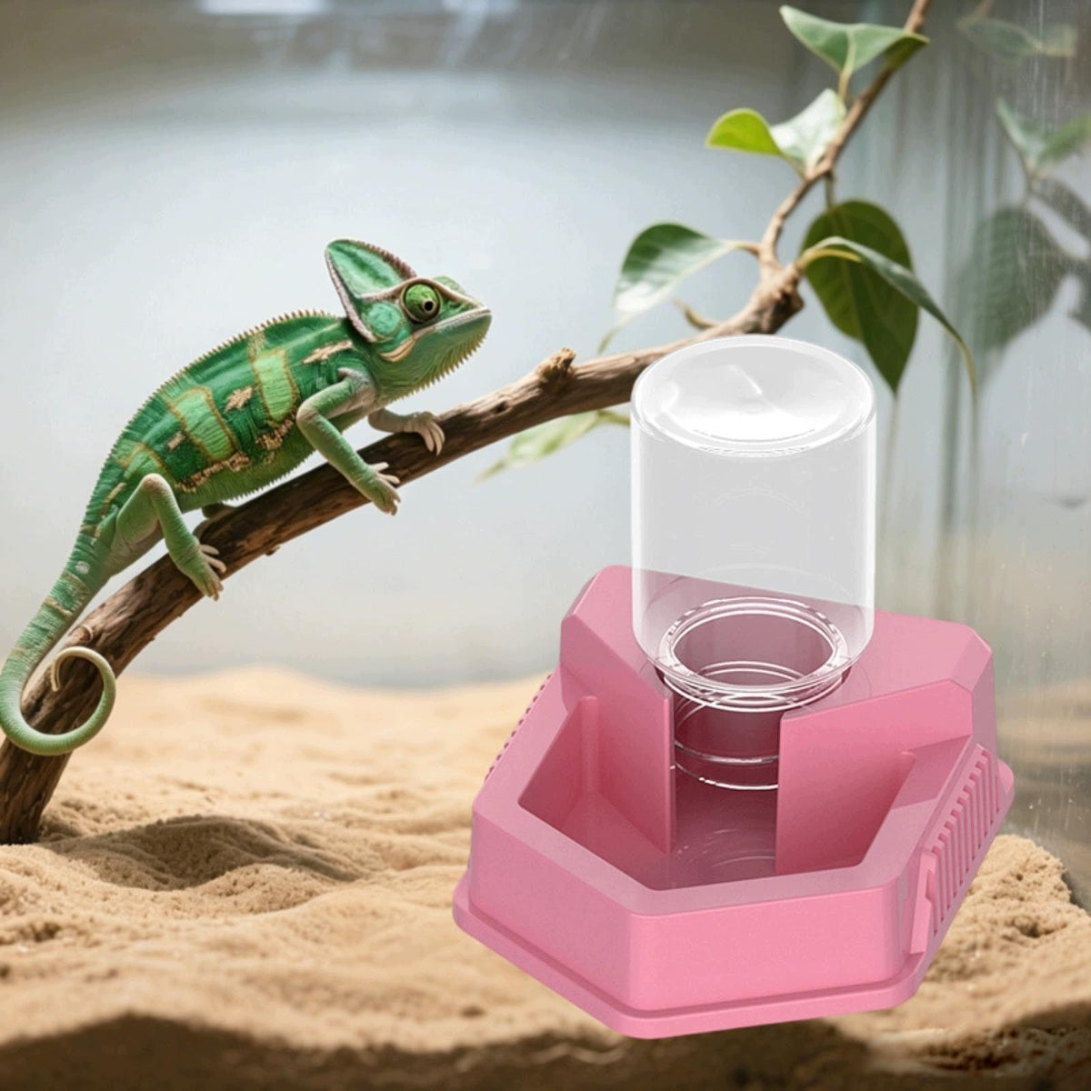 Automatic Reptile Water Dish Ornament Easy to Clean Reusable Creative Pink