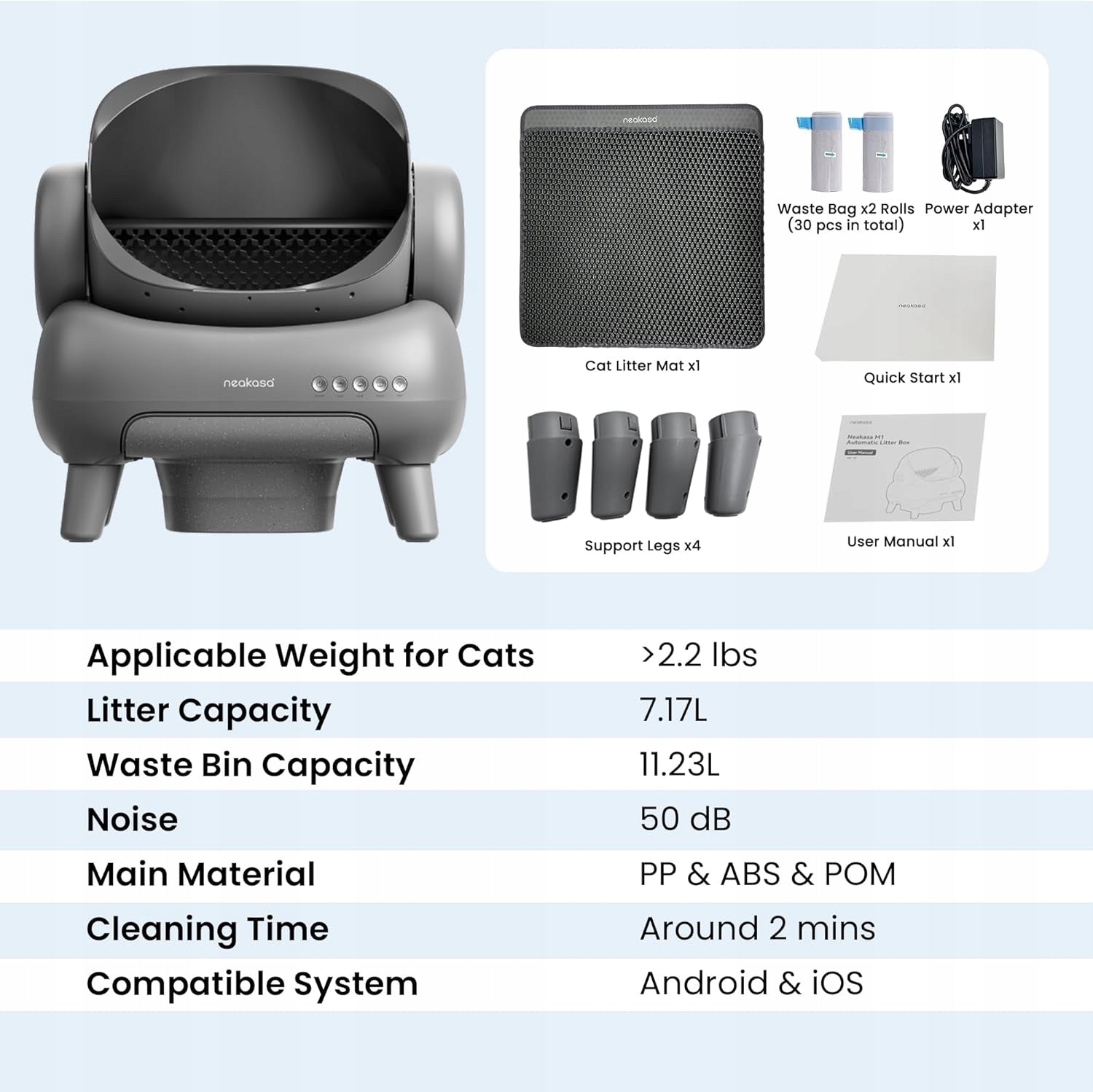 Automatic Self-Cleaning Cuvette for Cat Neakasa M1 App 52W Product width 59 cm