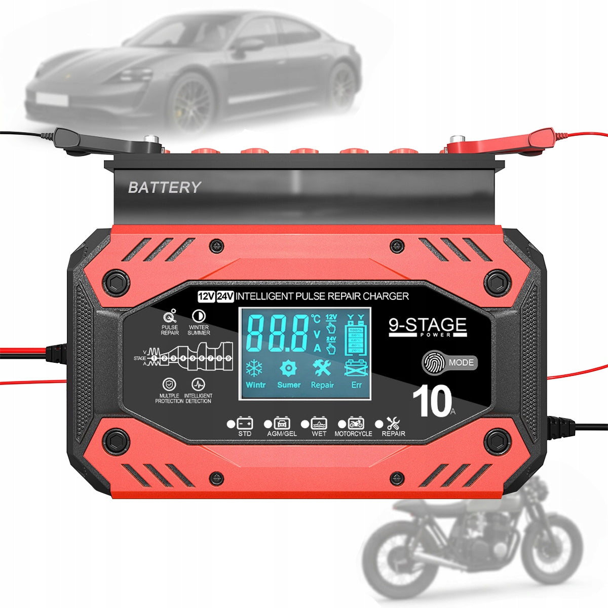 Automatic Smart Rectifier LCD Battery Charger 24V 12V 10A
