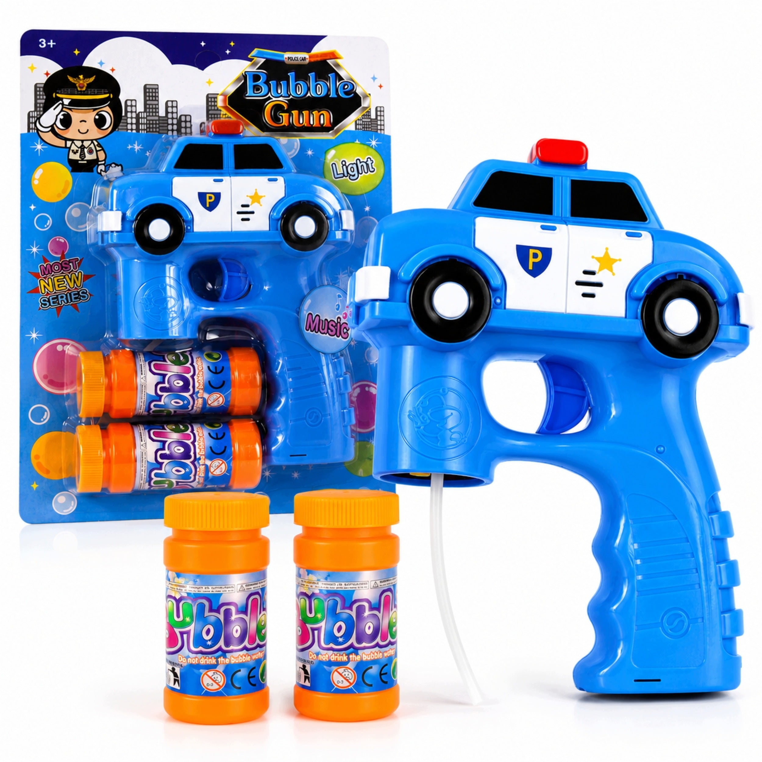 Automatic Soap Bubble Gun Police + 2 Liquids Freebie