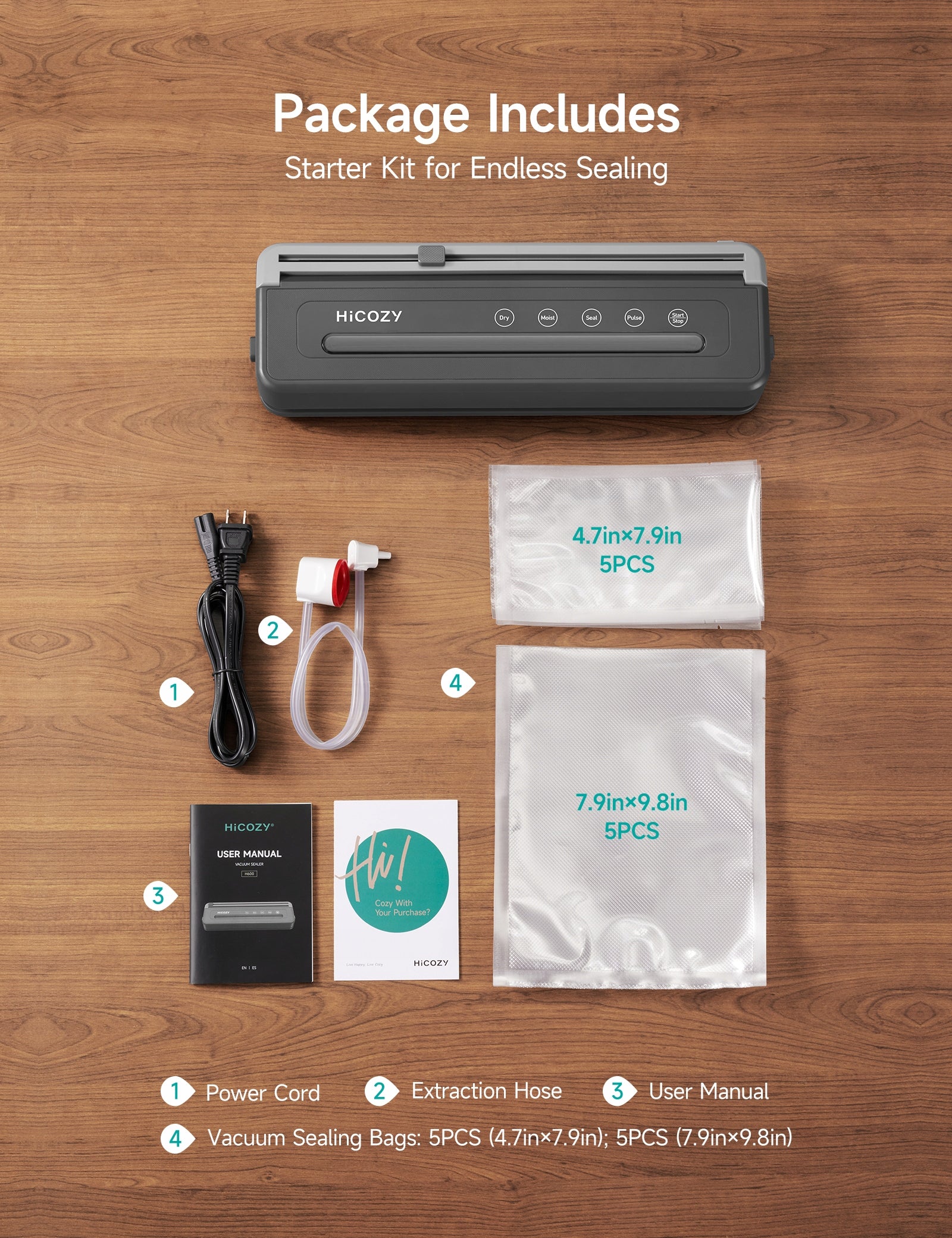 Automatic Vacuum Sealer Powerful Food Sealer Machine 160W + Sealer Bags Maximum seal width 405 cm