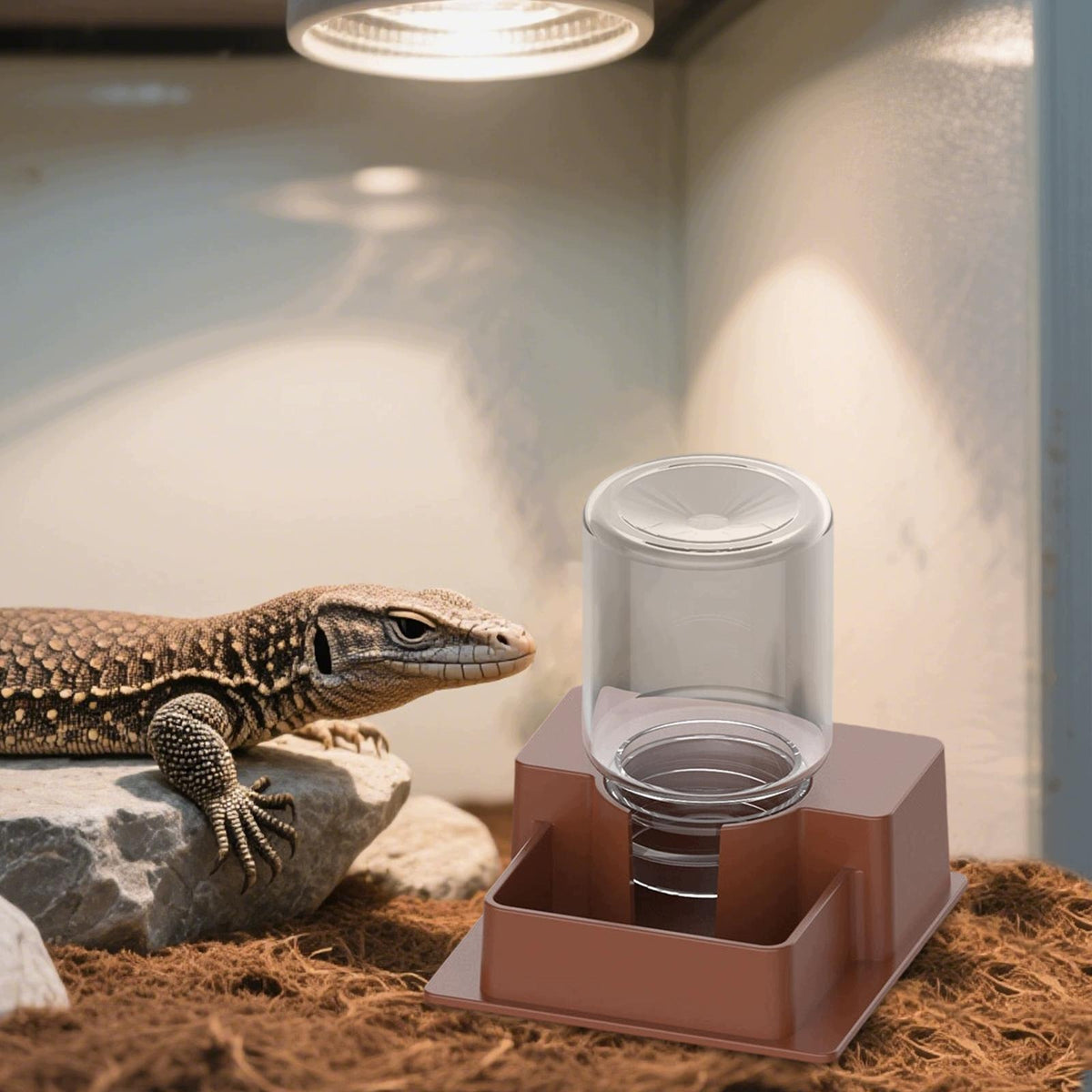 Automatic Water Dispenser for Reptiles, Drinking Aid, Robust Brown