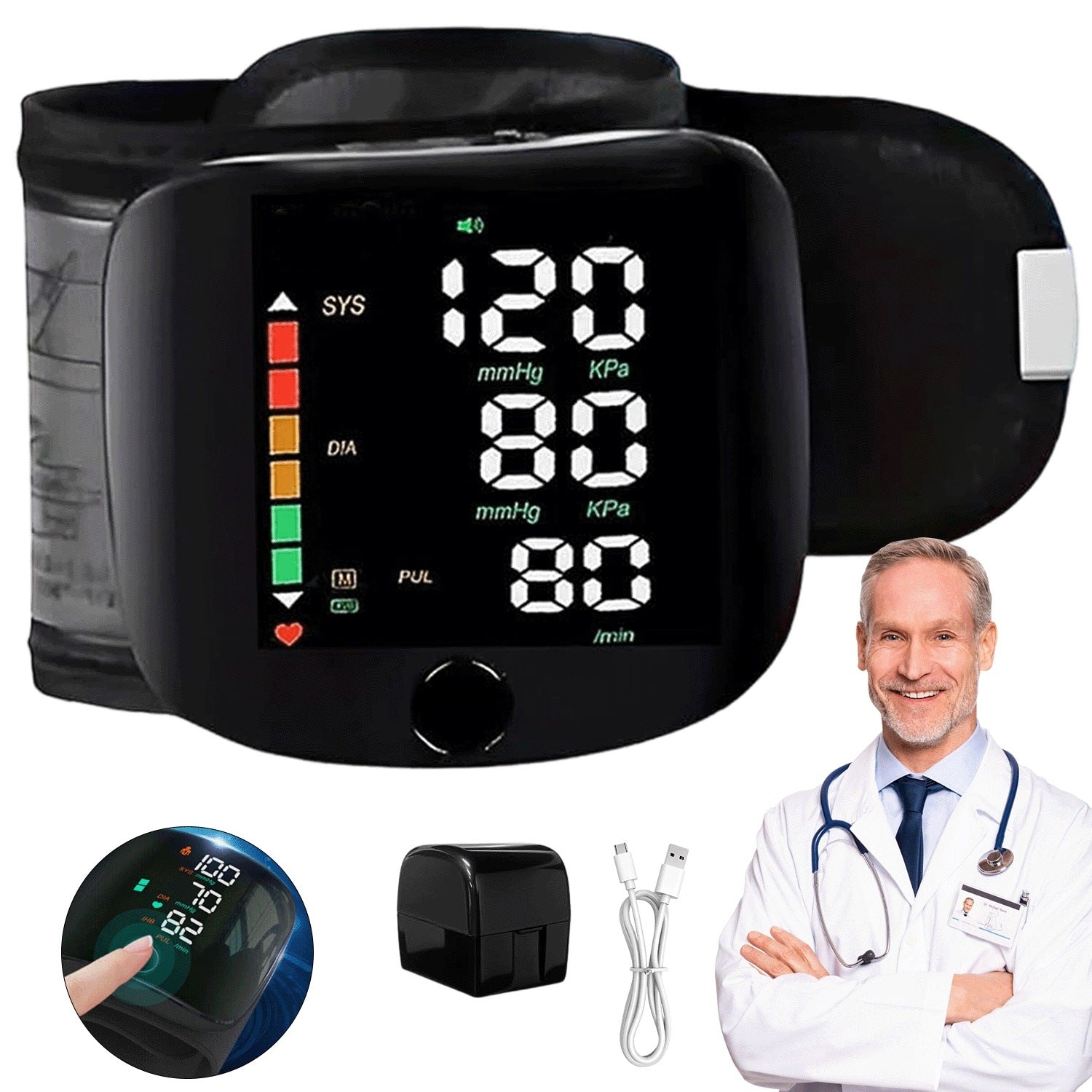 Automatic Wrist Blood Pressure Monitor with 300mAh LED Voice Message