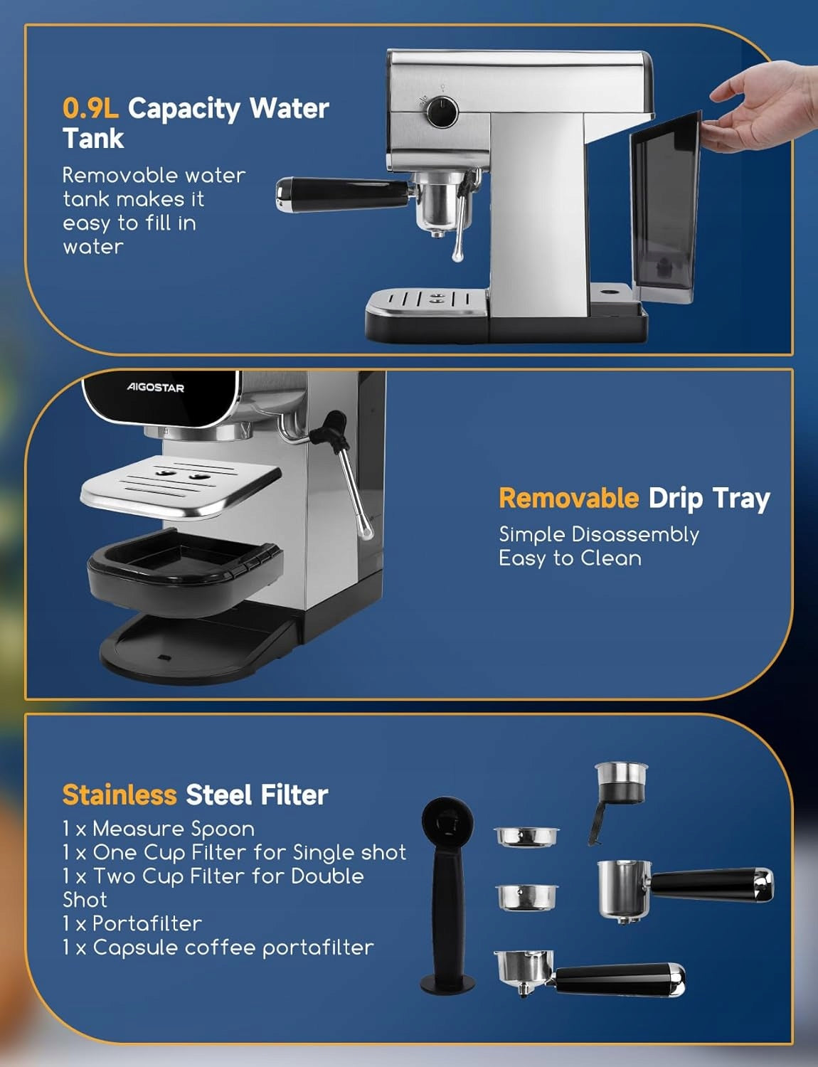 Automatic espresso machine Aigostar Professional Coffee Maker Manufacturer code Profesjonalny Ekspres do Kawy Ciśnieniowy