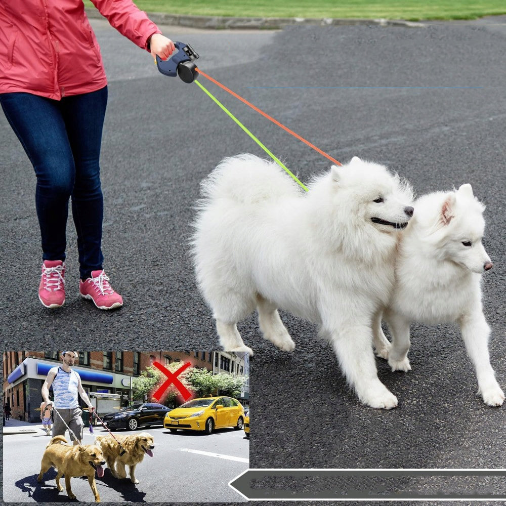 Automatic leash for two dogs beige 3 m with lock and flashlight Packaging status original