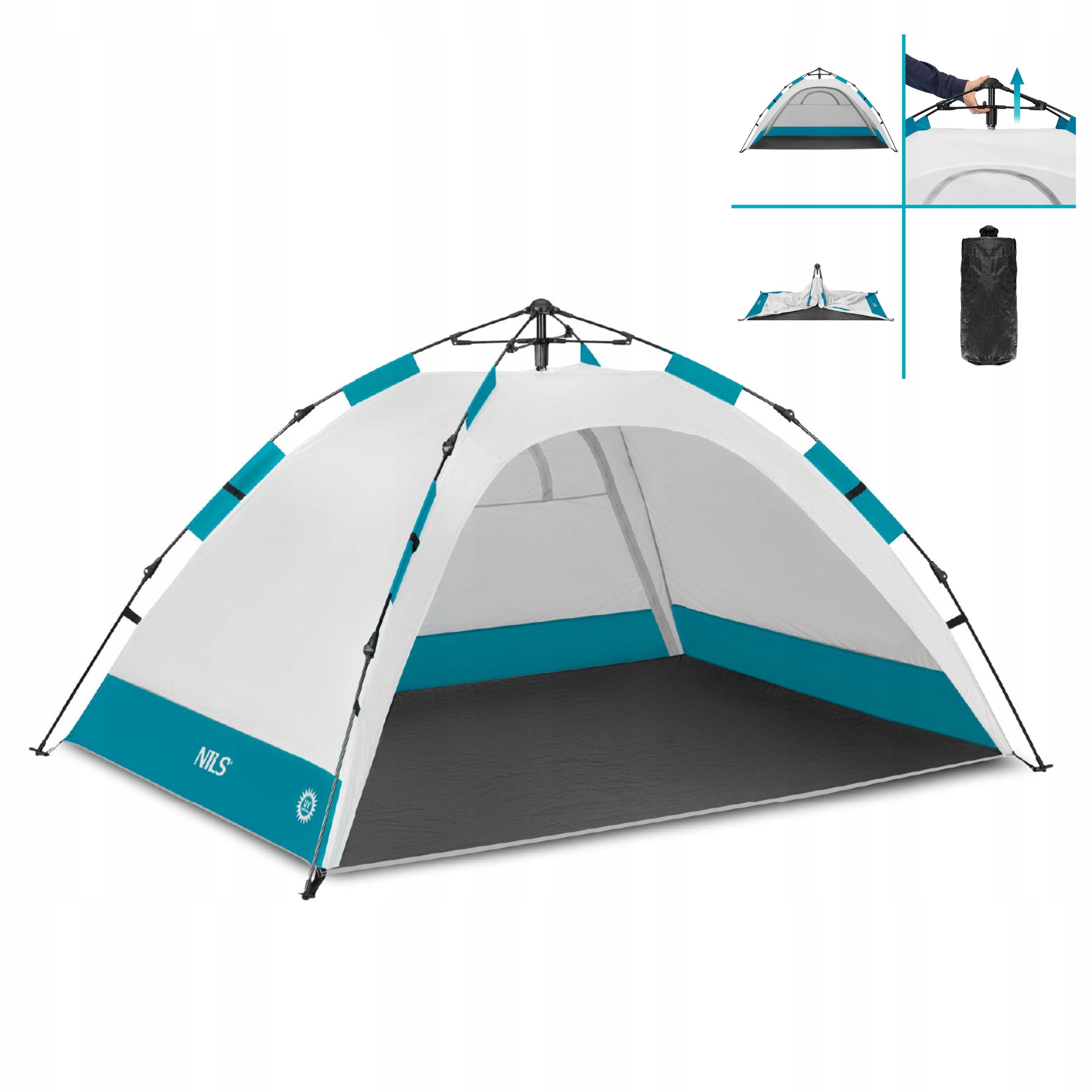 Automatic self-folding beach tent with floor grey Nils