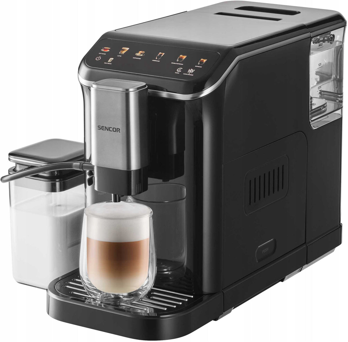 Automatický kávovar na vodu 1,5 l, mléko 750 ml Sencor SES 8100BK, 1350 W