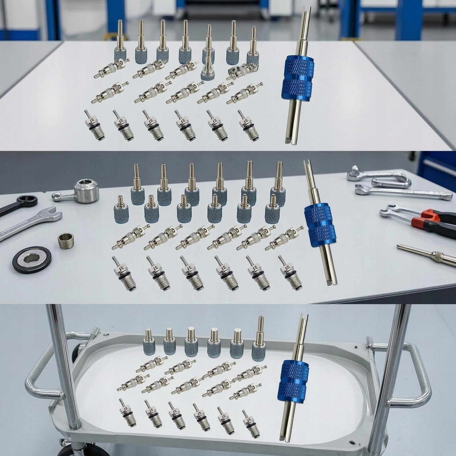 Automobile Air Valve Insert Core Removal Tool Complete Kit Tools 36-pc Box Packaging status original