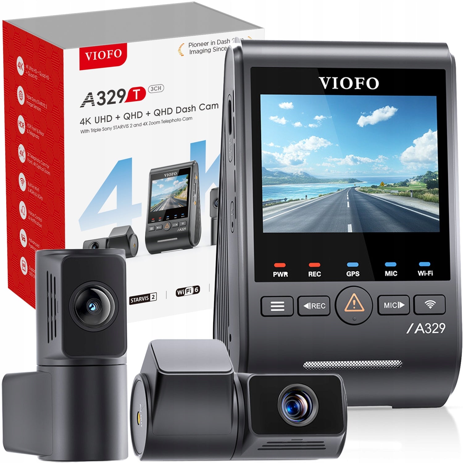 Automobilová kamera Viofo A329T 3CH 4K UHD GPS Wi-Fi Sony STARVIS 2