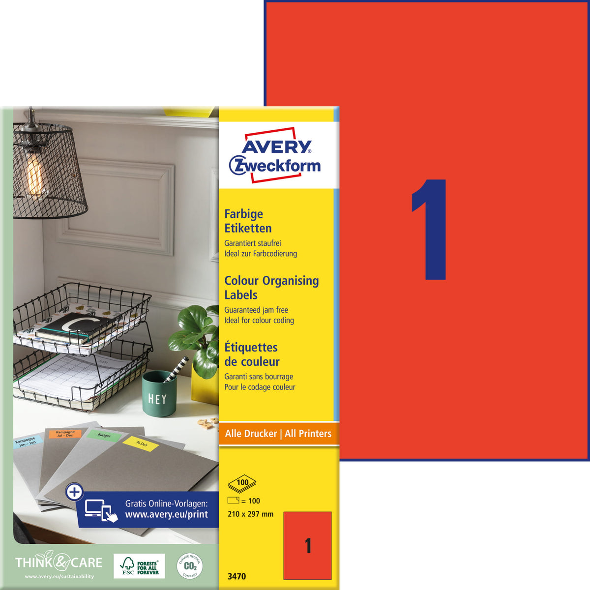 Avery 3470 Printable Labels Red Self Adhesive Printing Labels Label length 297 mm