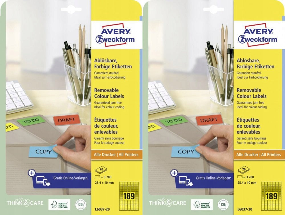 Avery Marking Labels 25.4x10mm 20 sheets x2