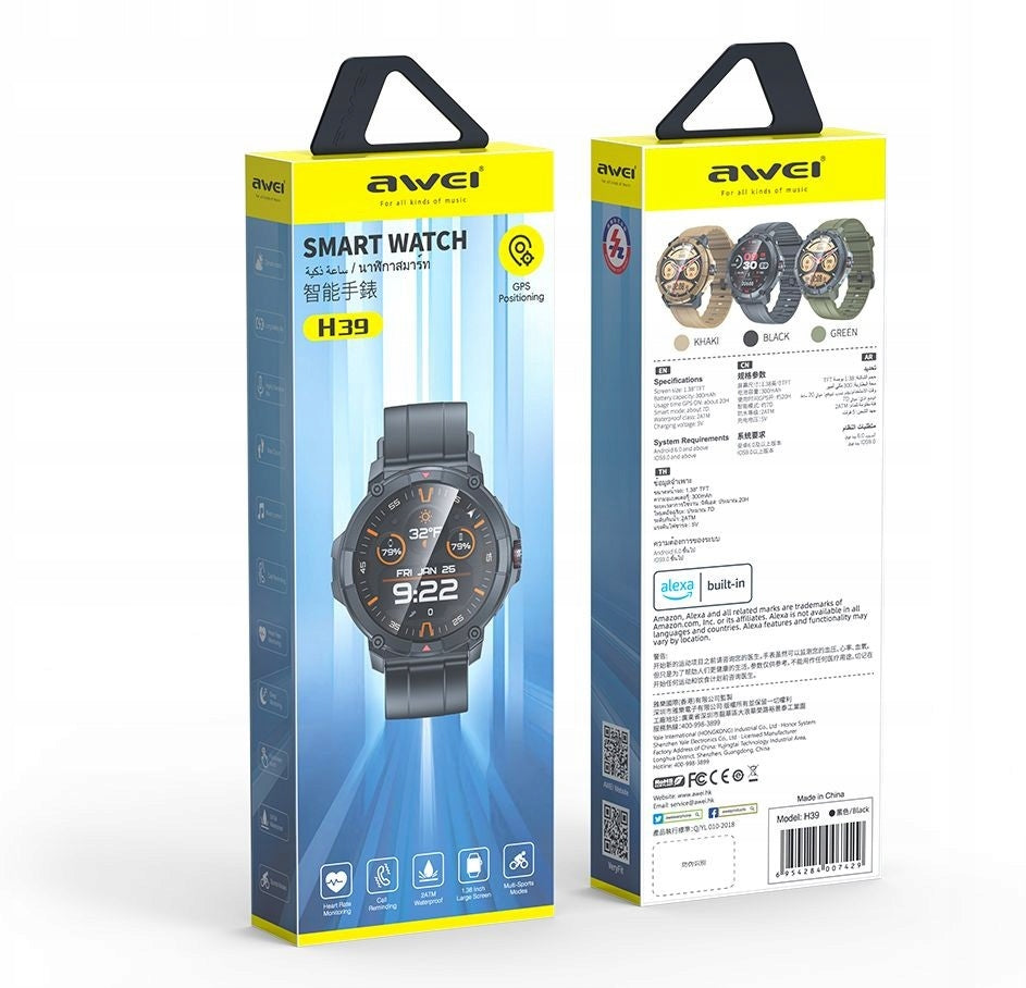 Awei H39, smart watch, black Color black