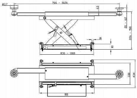 Axial lift for scissor lifts and four-column lifts 2,5T INVENTO Manufacturer code INVSLHJ-75B