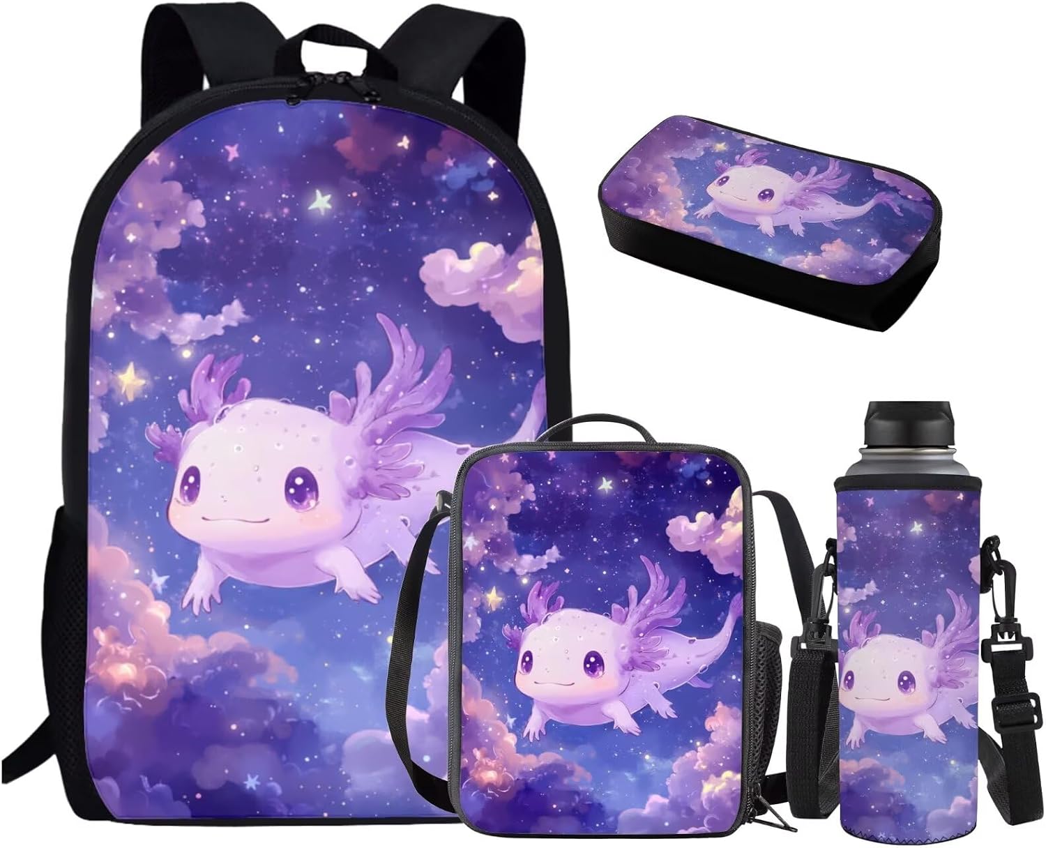 Axolotl School Backpack for Girls 6-8 Years Old with Lunch Box Bag Pencil C