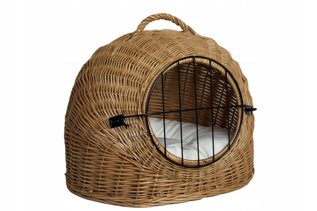 B. large wicker transporter BUDA cat bed + ecru pillow