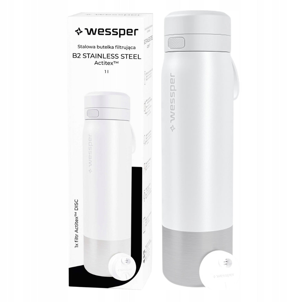B2 Actitex 1l Steel Water Bottle Filter Bottle - White