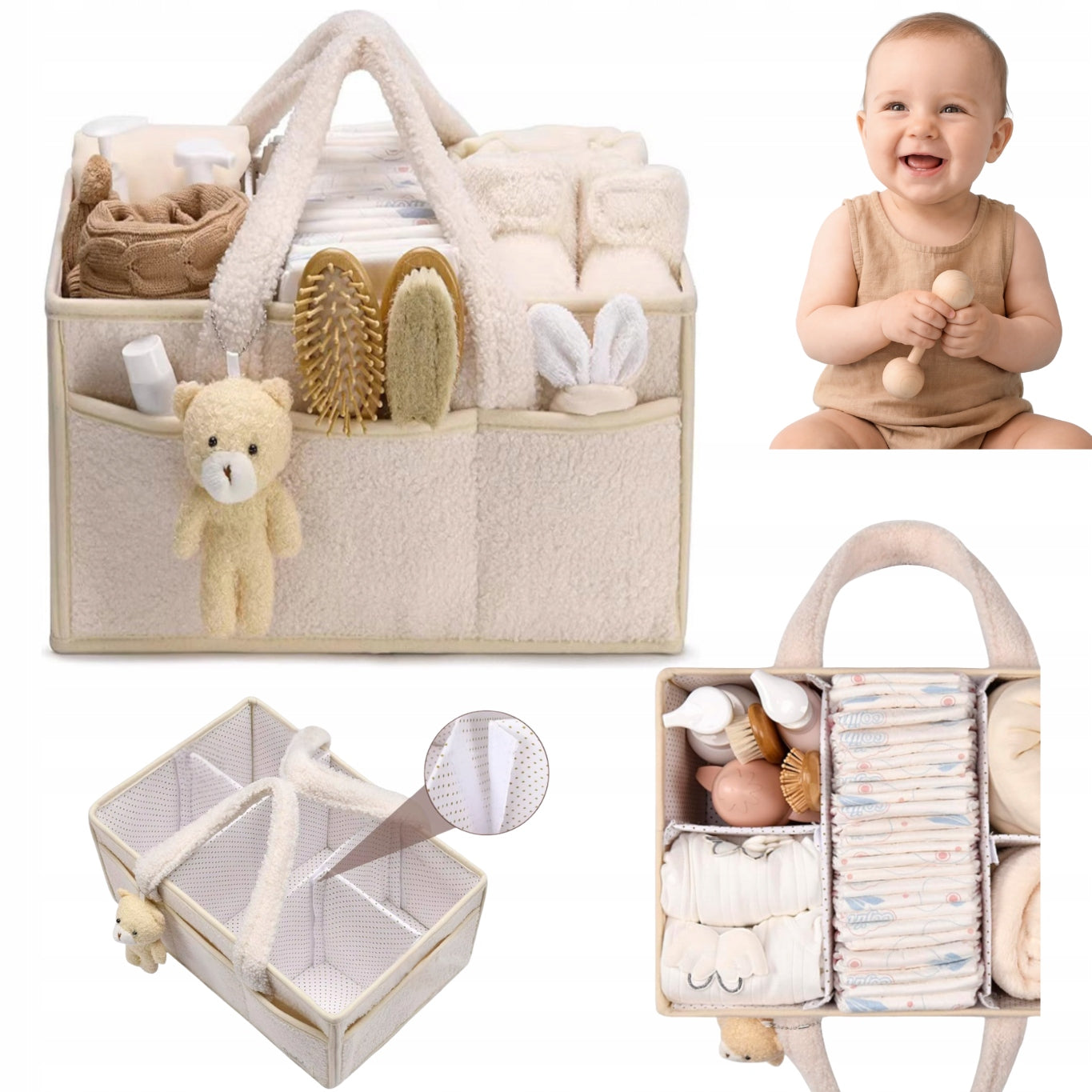 BABY DIAPER ORGANIZER BAG HOLDER PORTABLE BASKET BEIGE Manufacturer code EEE-BB-1013