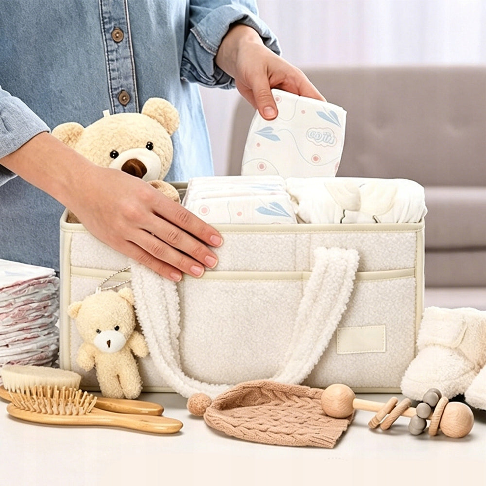 BABY DIAPER ORGANIZER WITH HANDLE, PORTABLE DIAPER BASKET Height 38 cm