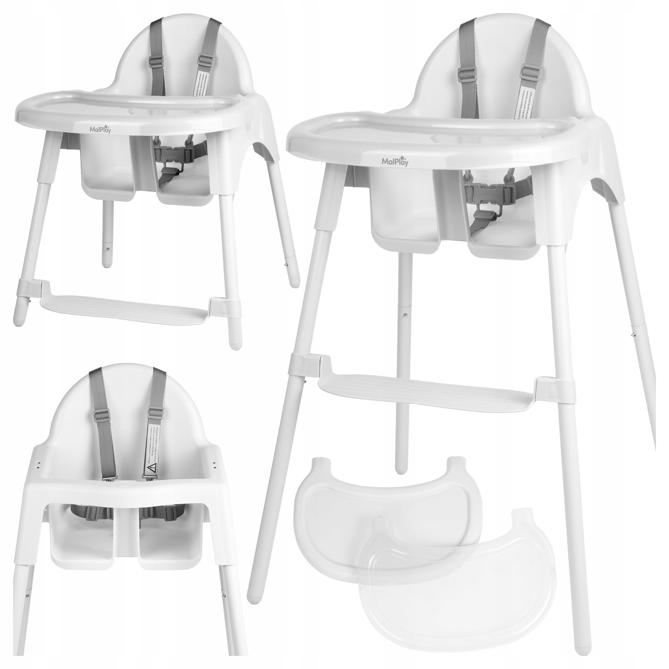 BABY FEEDING CHAIR 2in1 ADJUSTABLE FOOTREST TRAY STRAPS 30kg