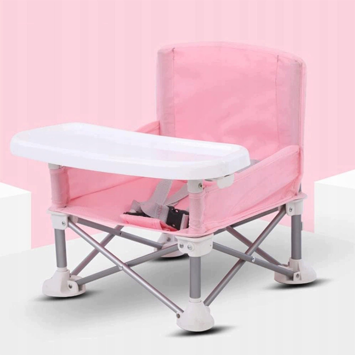 BABY FEEDING SEAT FOLDING CHAIR + TRAY BELTS Color pink