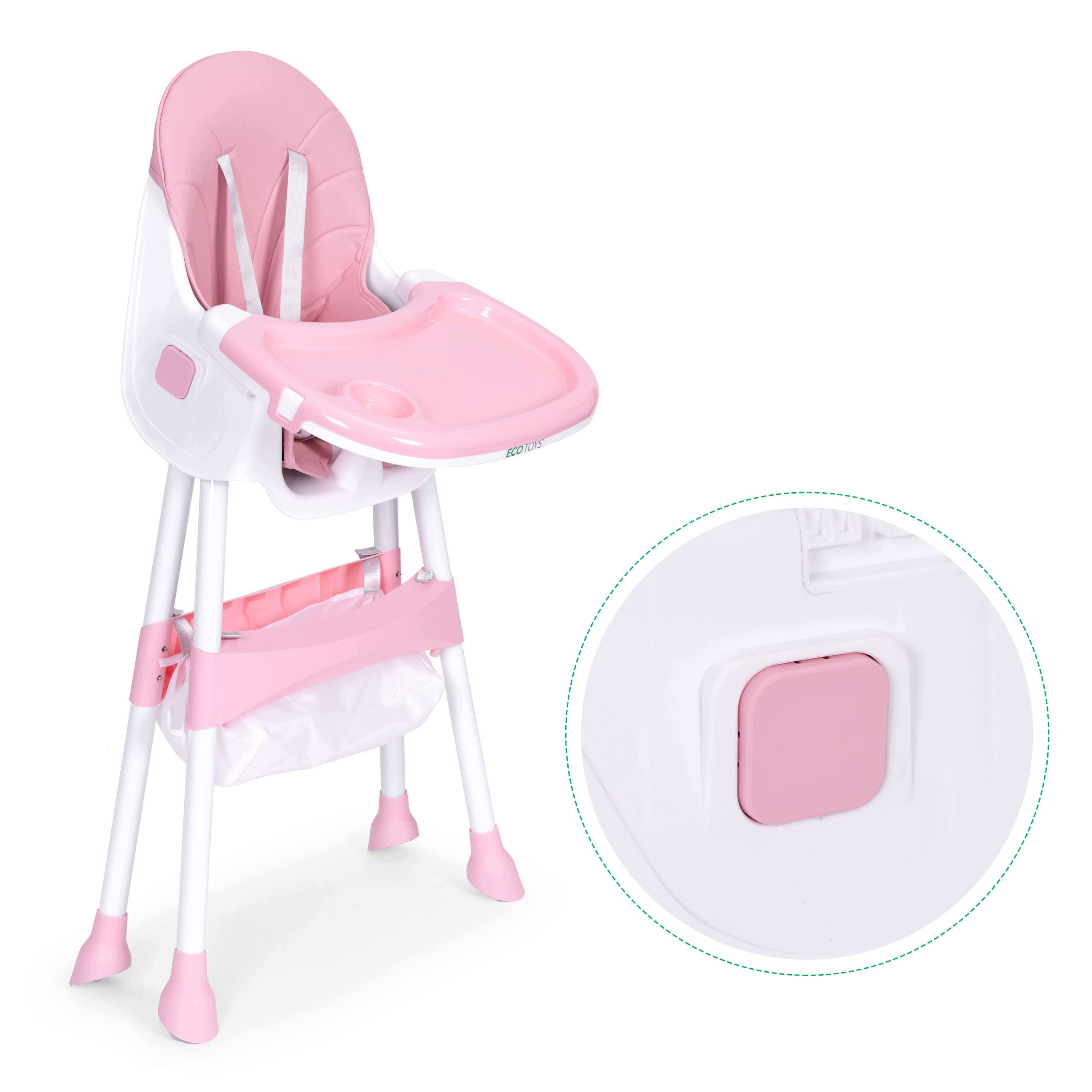 BABY HIGH CHAIR FEEDING SEAT 5-POINT STRAPS TRAY BASKET PINK Manufacturer code 5907881273729