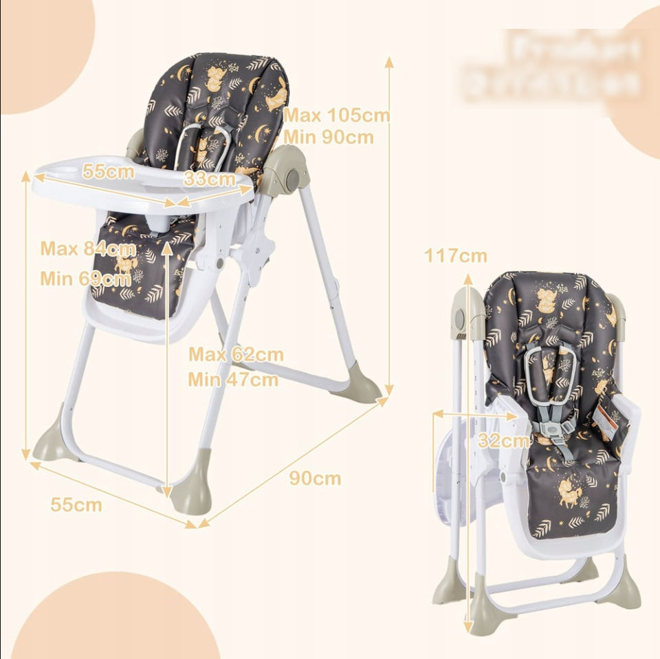 BABY HIGHCHAIR ADJUSTABLE FOLDING WITH TRAY Manufacturer code BB5580PU