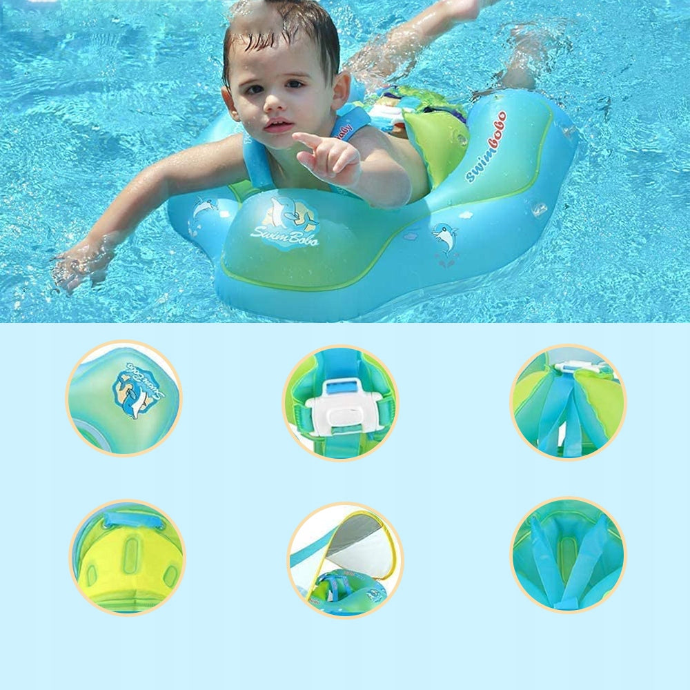 BABY INFLATABLE SWIMMING WHEEL WITH SUN VISOR Color blue