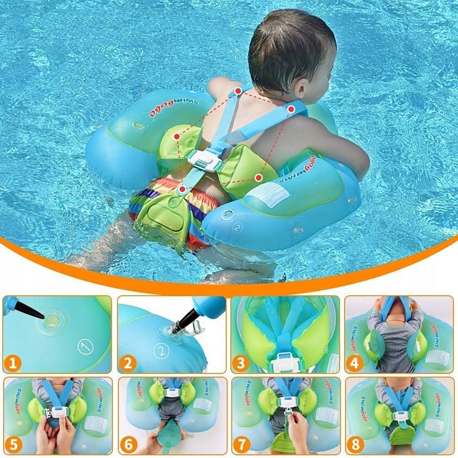 BABY INFLATABLE SWIMMING WHEEL WITH SUN VISOR Product width 48 cm