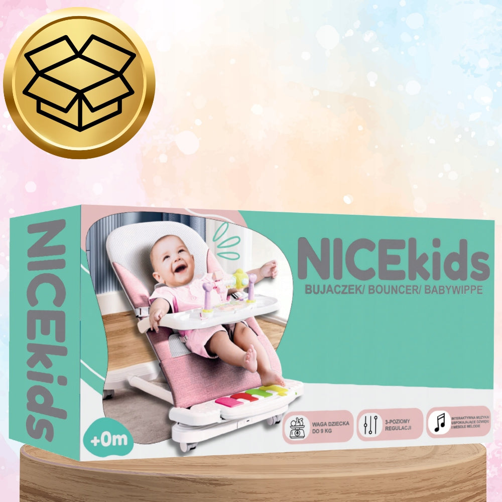 BABY LOUNGER ROCKER FOLDING NICEKIDS + PIANO RATTLE EDU Manufacturer code DLA NIEMOWLĄT BUJACZEK RÓŻOWY