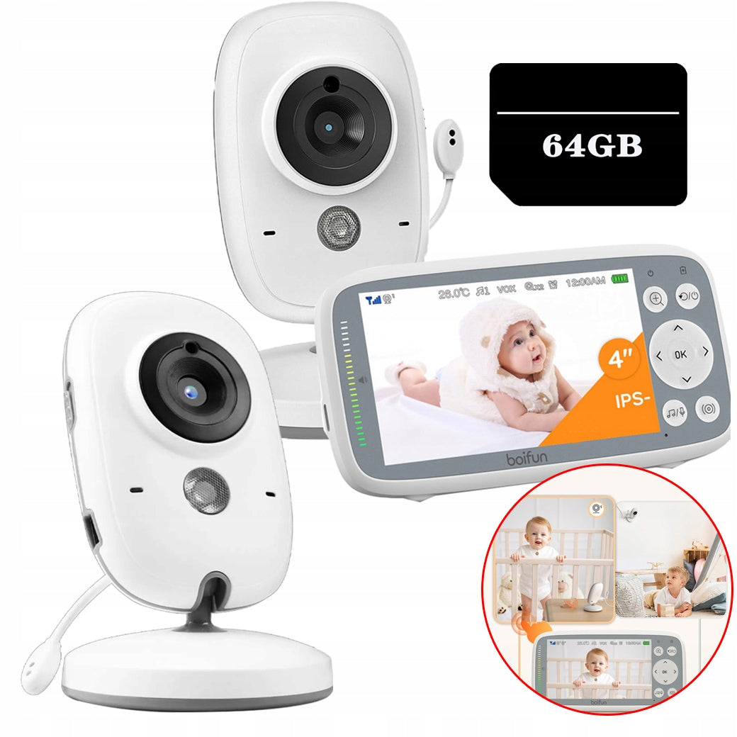 BABY MONITOR 2 CAMERA HD ZOOM 3X SCREEN 4 INCHES IPS LCD 64GB CARD