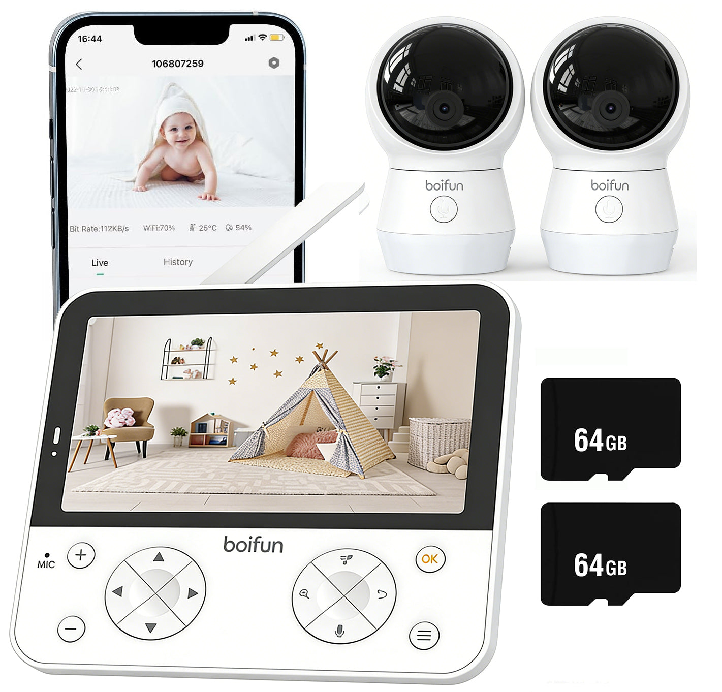 BABY MONITOR 2 CAMERA WIFI ROTATING 4MPx 4X ZOOM LCD MONITOR 5.5"
