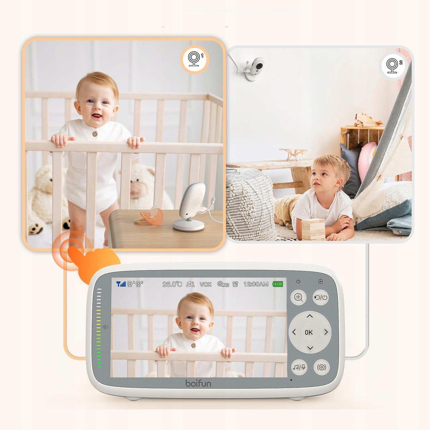 BABY MONITOR 2 HD CAMERA SPLIT SCREEN FUNCTION VOX INTERCOM Packaging status original