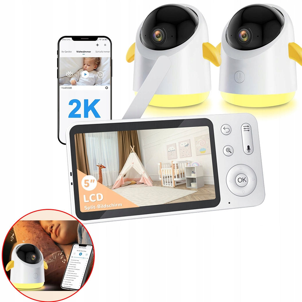 BABY MONITOR 2 WIFI CAMERA 2K ROTATING 5" LCD ZOOM MONITORING