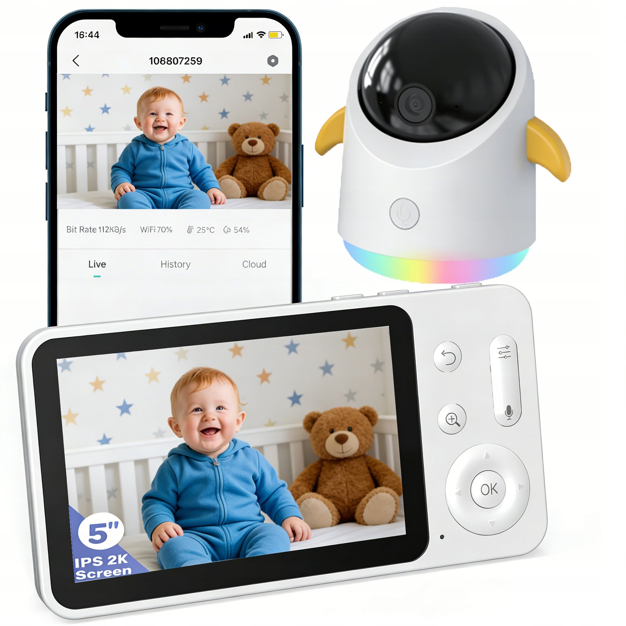 BABY MONITOR CAMERA 5" Baby monitor in smartphone 360° PTZ