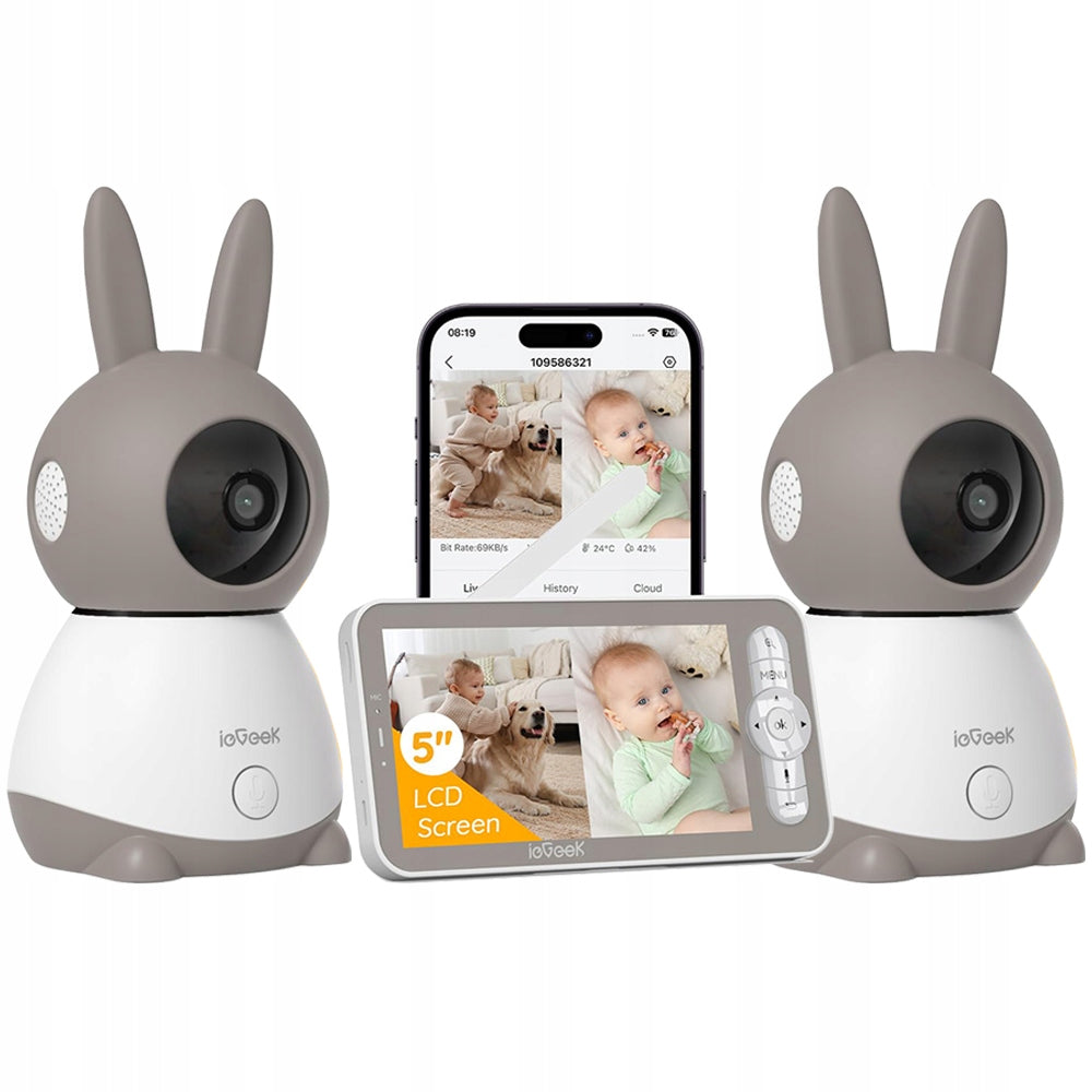 BABY MONITOR ELECTRONIC CAMERA 2 CAMERA 3MPX WIFI 4×ZOOM HD + ROTARY MOUNT Manufacturer code 2K Bezprzewodowa LCD Niania