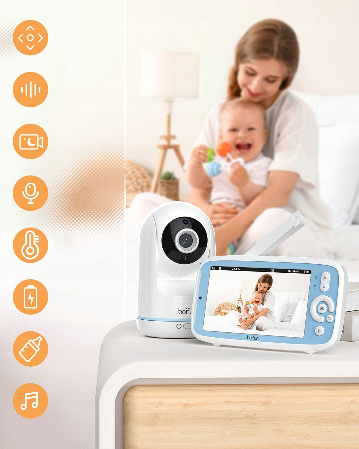 BABY MONITOR ELECTRONIC CAMERA 5" LCD 1/2/3x ZOOM 3050mAh AKU+ ROTARY HOLDER Packaging status original