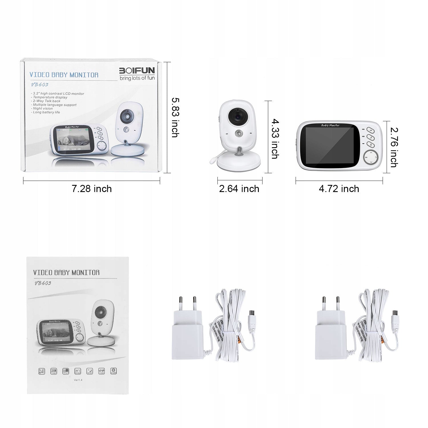 BABY MONITOR ELECTRONIC LIVE CAMERA VOX LCD 3.2" 750mAh + ROTARY HOLDER Batteries included yes