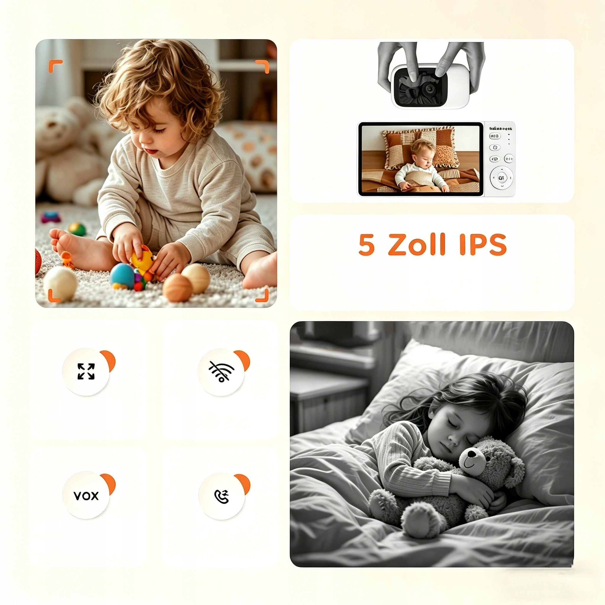 BABY MONITOR ELECTRONIC ROTARY CAMERA HD 5" Baby monitor without Wi-Fi Brand Boifun