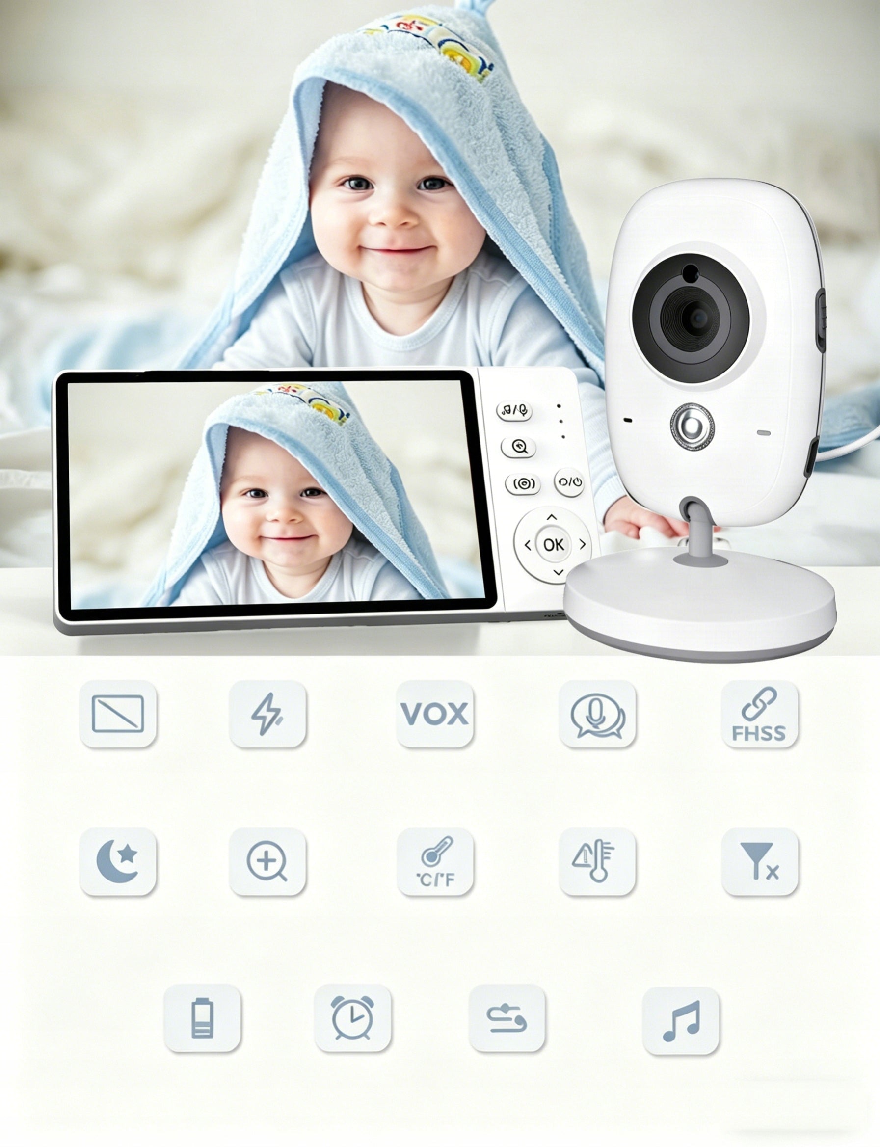 BABY MONITOR ELECTRONIC ROTARY CAMERA HD 5" Baby monitor without Wi-Fi Packaging status original