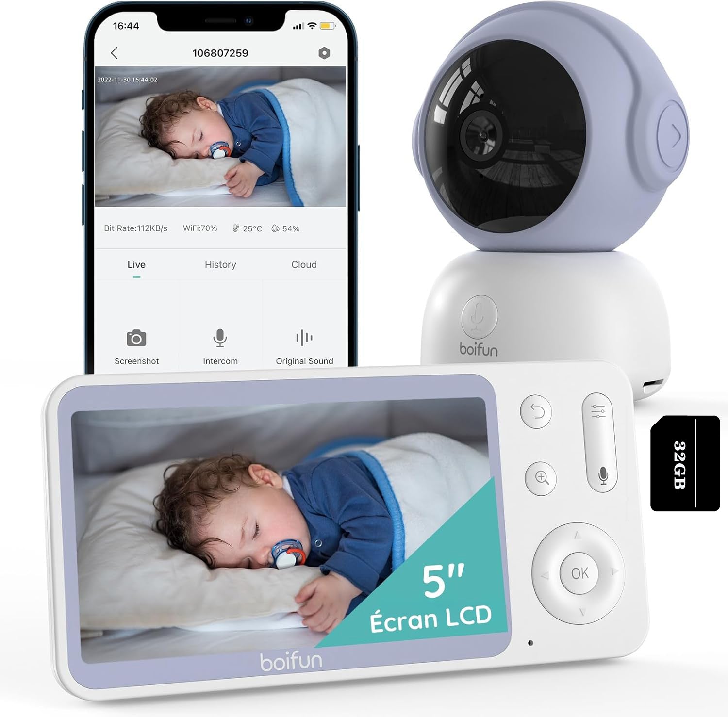 BABY MONITOR ELECTRONIC WIFI CAMERA FHD 2K 3MPx 4x Zoom 5'' LCD 32gb