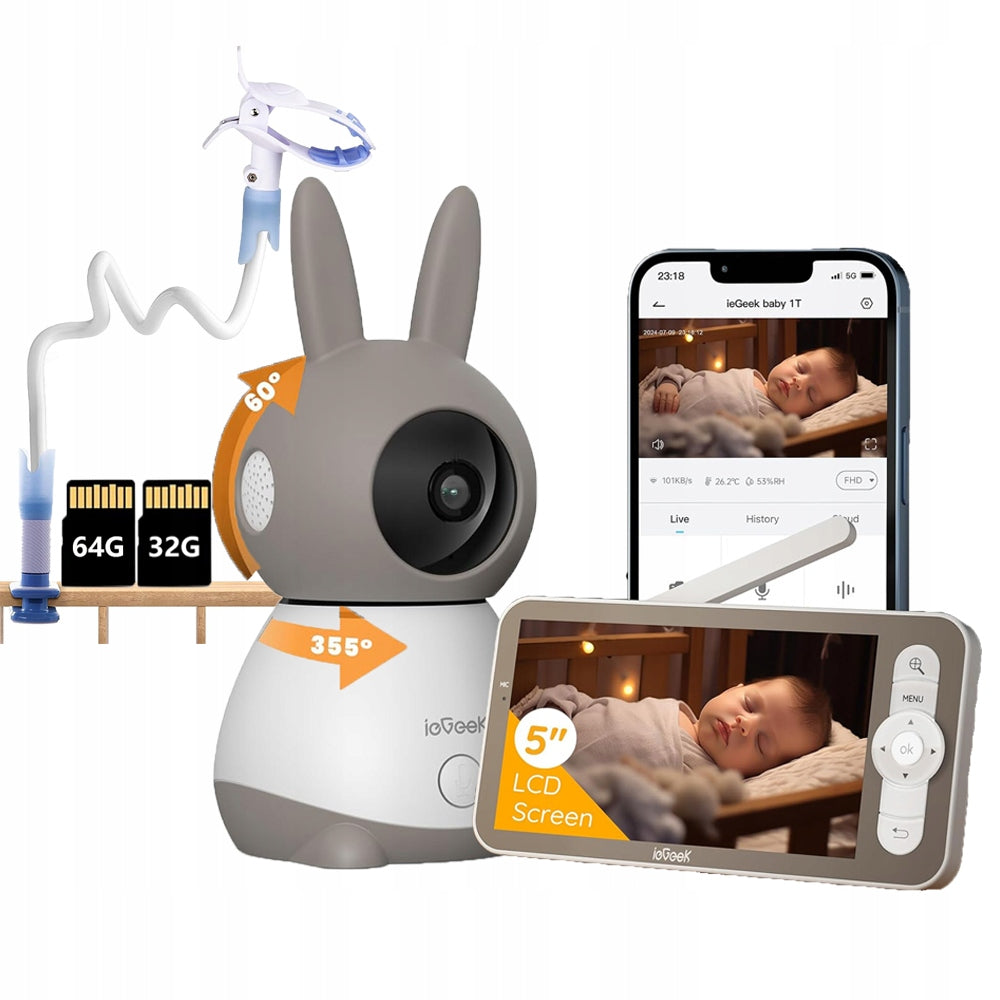 BABY MONITOR Feegar LCD ROTATING CAMERA 5'' 5000mAh ZOOM Recording