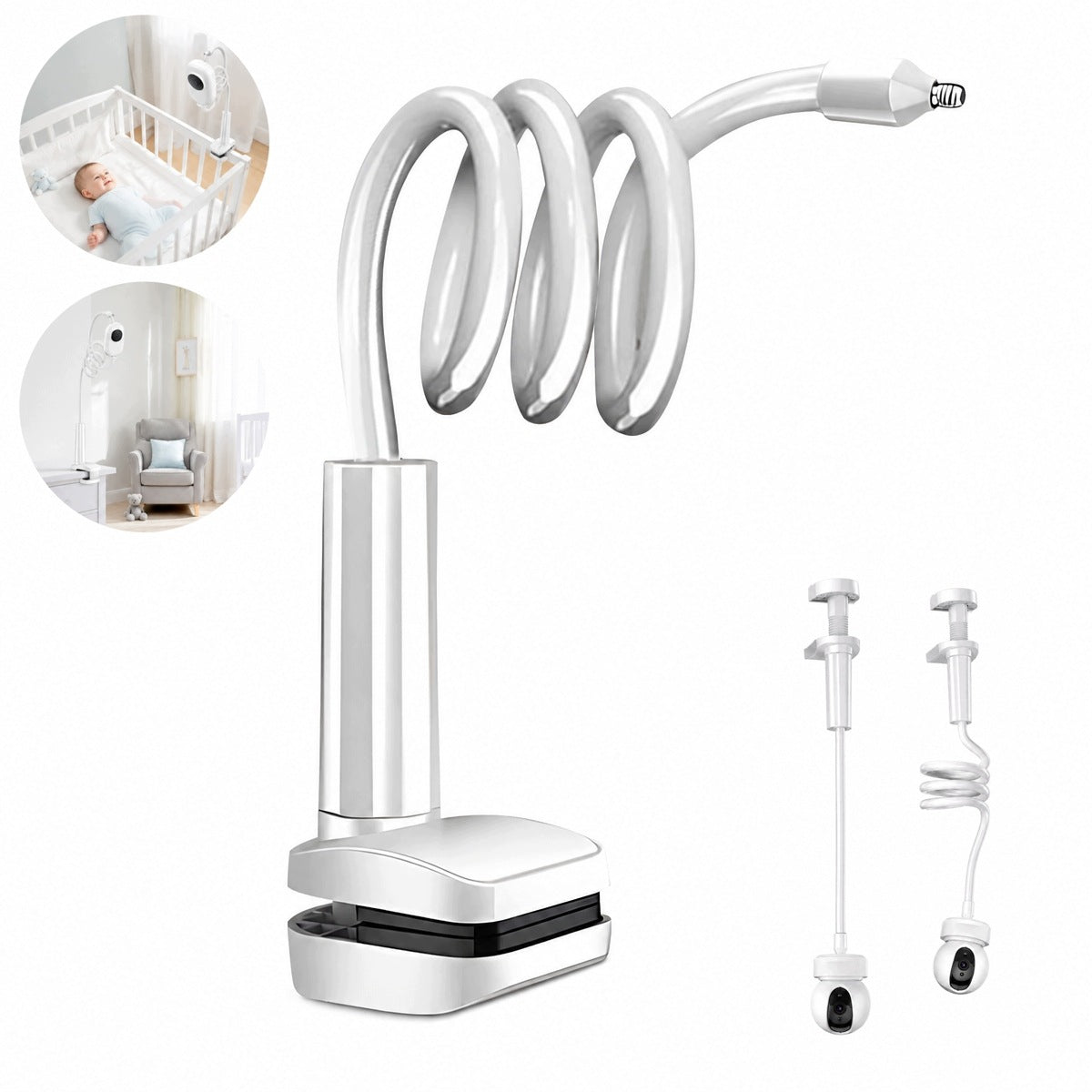 BABY MONITOR HOLDER CLAMP STAND 80CM SWAN NECK 360° WHITE