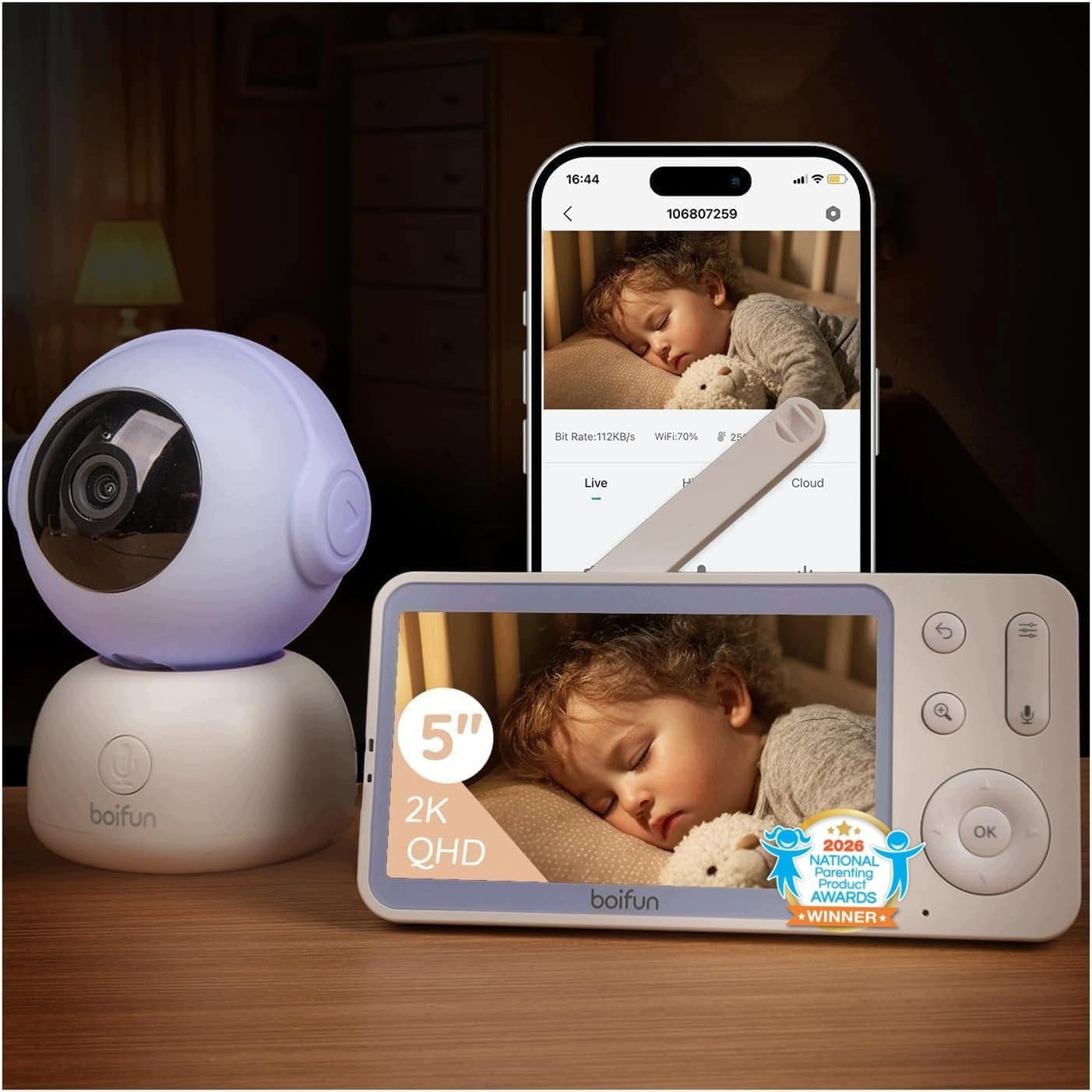 BABY MONITOR ROTATING CAMERA WiFi FHD 2K 3MPx 4x Zoom 5'' LCD PTZ