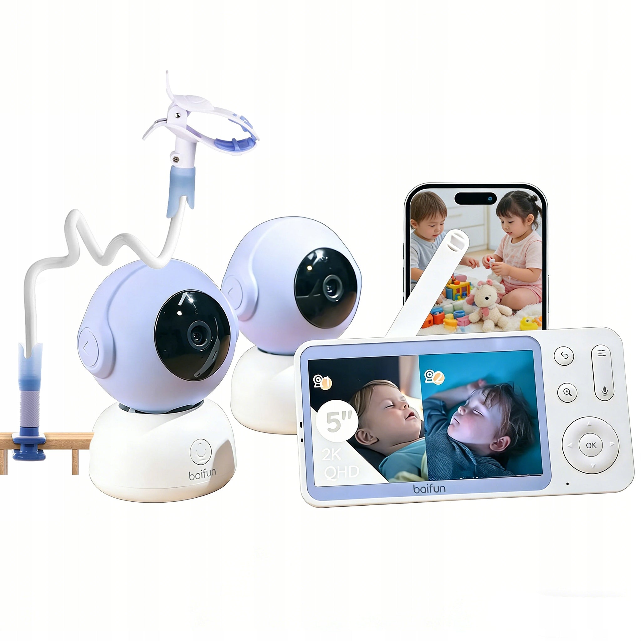 BABY MONITOR WIFI WITH 2K LCD CAMERA 5" ROTATING 360° 4xZoom WITH HANDLE