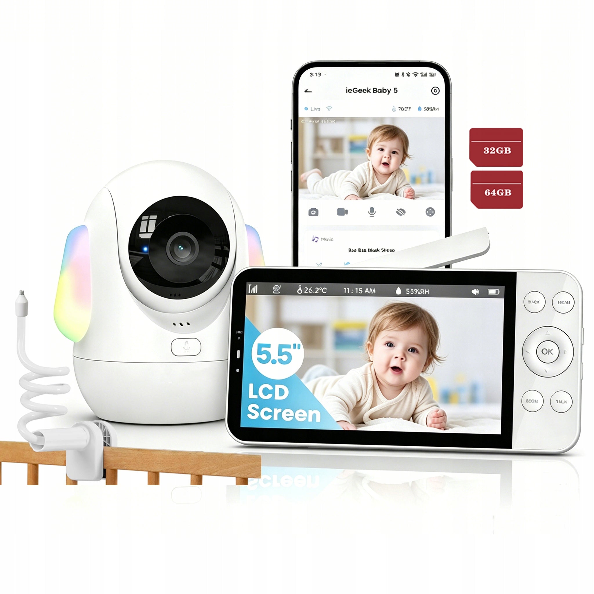 BABY MONITOR WIFI WITH CAMERA 4MP LCD 5.5" ROTATING 4xZoom WITH HOLDER