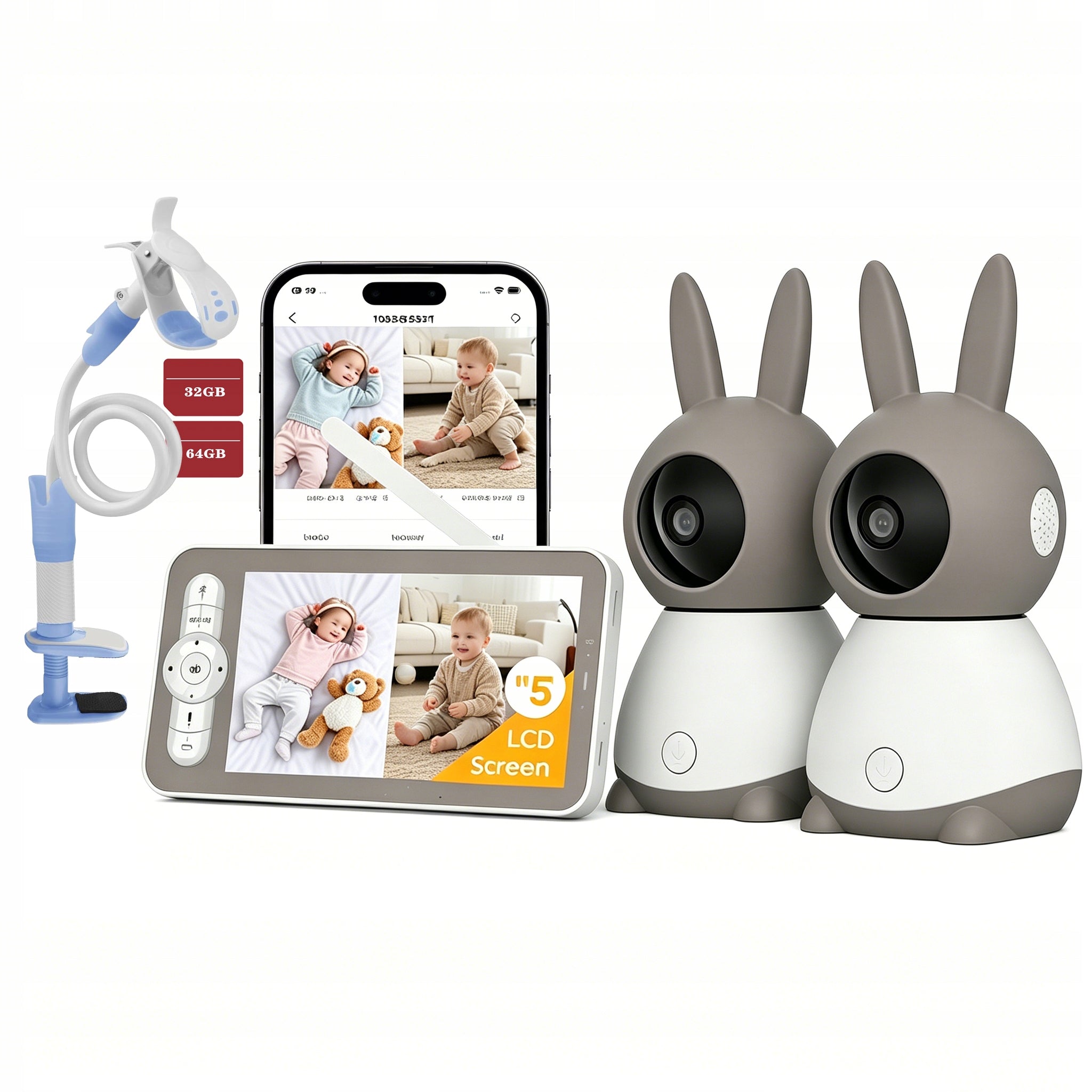 BABY MONITOR WITH 2 CAMERA WIFI ROTATING HD + 5" 4XZOOM LCD MONITOR