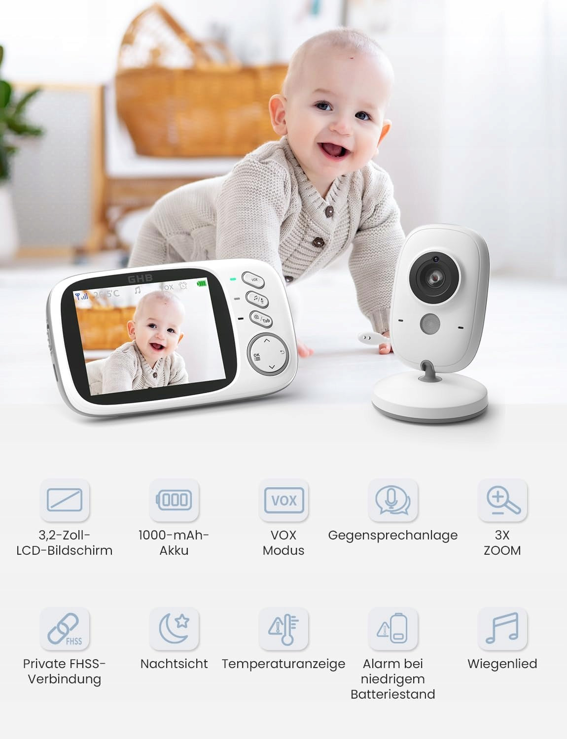 BABY MONITOR WITH CAMERA 3,2" LCD BABY MONITOR NIGHT Brand no brand