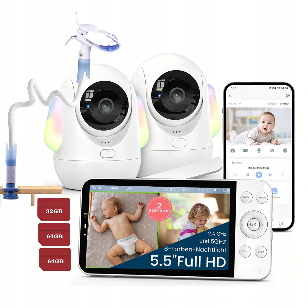 BABY MONITOR WITH CAMERA LIVE MONITOR NIGHT MODE LCD 5.5" 4XZOOM
